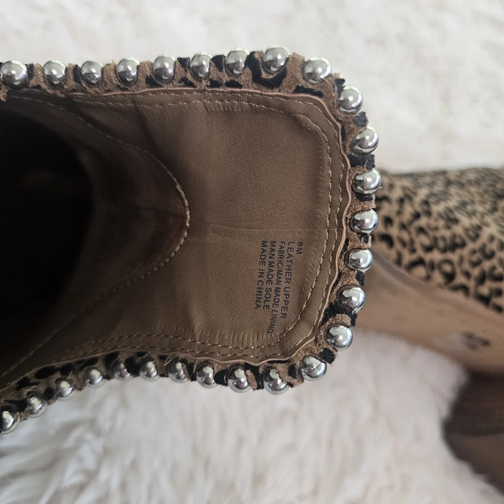 Gianni Bini Leopard Print Ankle Boots with Rhinestone Detail